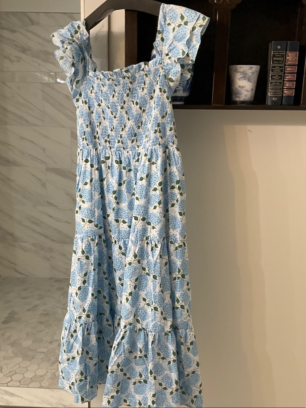 Chic Soul Sky Blue Floral Maxi Dress with Green Leaf Accents